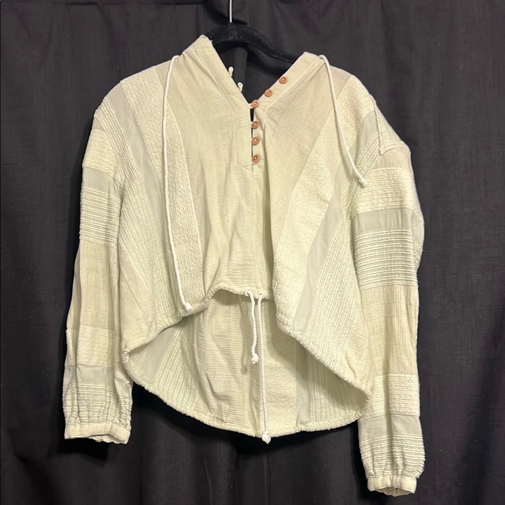 We The Free- Free People Green Textured Hoodie with Button Detail